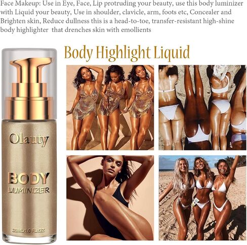 Liquid Illuminator, Firstfly Body Highlighter Makeup Smooth Shimmer Glow Liquid Foundation for Face & Body（#01 Rose Gold） in Saudi Arabia