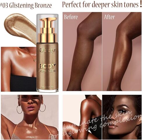 Liquid Illuminator, Firstfly Body Highlighter Makeup Smooth Shimmer Glow Liquid Foundation for Face & Body（#01 Rose Gold） in Kuwait