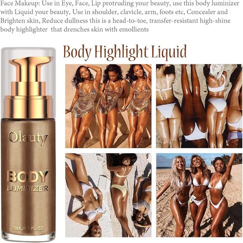 Liquid Illuminator, Firstfly Body Highlighter Makeup Smooth Shimmer Glow Liquid Foundation for Face & Body（#01 Rose Gold） in Kuwait