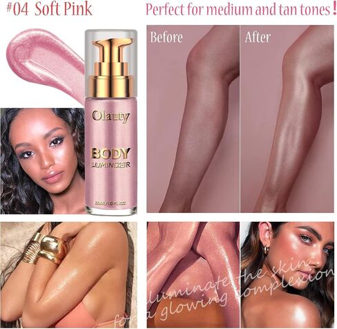 Liquid Illuminator, Firstfly Body Highlighter Makeup Smooth Shimmer Glow Liquid Foundation for Face & Body（#01 Rose Gold） in Kuwait