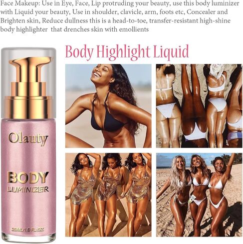 Liquid Illuminator, Firstfly Body Highlighter Makeup Smooth Shimmer Glow Liquid Foundation for Face & Body（#01 Rose Gold） in Kuwait
