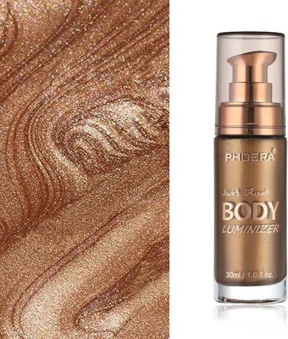 Body Shimmer Oil, Waterproof Long Lasting Moisturizing Bronze Body Luminizer Glow For Face & Body, Liquid Illuminator Body Highlighter 1oz/Jars, Makeup Brush Include (Diamond Platinum #05) in Kuwait