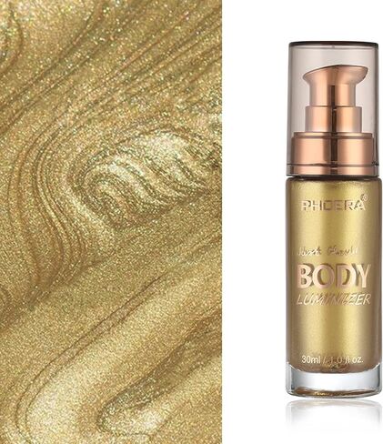 Body Shimmer Oil, Waterproof Long Lasting Moisturizing Bronze Body Luminizer Glow For Face & Body, Liquid Illuminator Body Highlighter 1oz/Jars, Makeup Brush Include (Diamond Platinum #05) in Kuwait