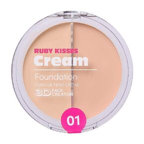 Ruby Kisses Cream Foundation 3D Face Creator 2-Color Foundation and Concealer, 12 Hour Wear Long Lasting, Medium to Full Coverage (Level 1)