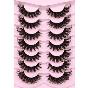 Mink Lashes Fluffy 6D False Eyelashes 17mm Wispy Cat Eye Lashes that Look Like Extensions Strip Lashes Pack