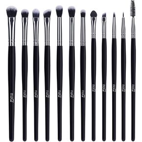 MSQ Eye Makeup Brushes 12pcs Eyeshadow Makeup Brushes Set with Soft Synthetic Hairs & Real Longer Wood Handle for Eyeshadow, Eyelash,Eyebrow, Eyeliner, Blending, Conclear(Black)