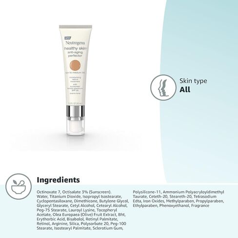 Neutrogena Healthy Skin Anti-Aging Perfector Tinted Facial Moisturizer and Retinol Treatment with Broad Spectrum SPF 20 Sunscreen with Titanium Dioxide, 10 Ivory to Fair, 1 fl. oz in Saudi Arabia