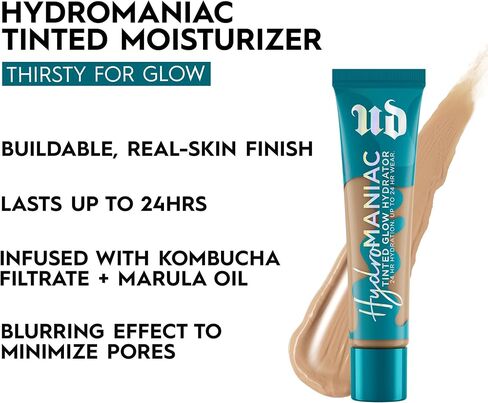 Urban Decay Hydromaniac Tinted Moisturizer - Dewy Medium Coverage Foundation - 24HR Hydration - With Kombucha Filtrate + Marula Oil - Lightweight Healthy Glow – Vegan - 1.1 Fl. Oz in Saudi Arabia