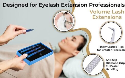 M LASH Tweezers for Eyelash Extensions (Set of 4) - Professional Lash Extension Tweezers - Fiber Tip, Japanese Steel, Diamond Grip Eyelash Extension Tweezer (Luscious Red) in Saudi Arabia