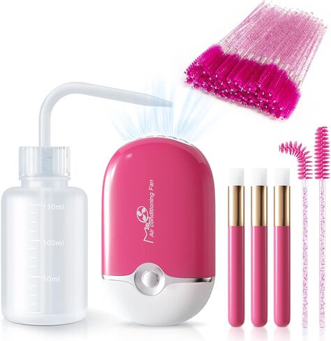 Lash Fan Eyelash Extension Supplies with USB Mini Portable Fans 3 Lash Shampoo Brush 50 Eyelash Mascara Brushes 1 Plastic Wash Bottle for Lash Extension（Black） in Saudi Arabia