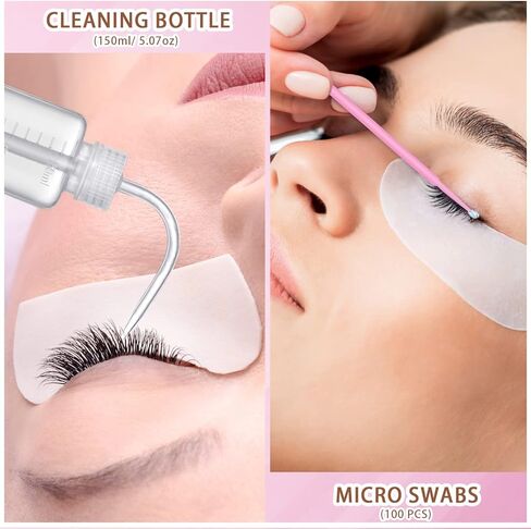 مجموعة لوازم وصلات الرموش من تيويال، بما في ذلك مجفف مروحة الرموش الصغير وفرشاة شامبو الرموش وزجاجة غسيل 150 مل و100 قطعة من الفرش الصغيرة in Kuwait