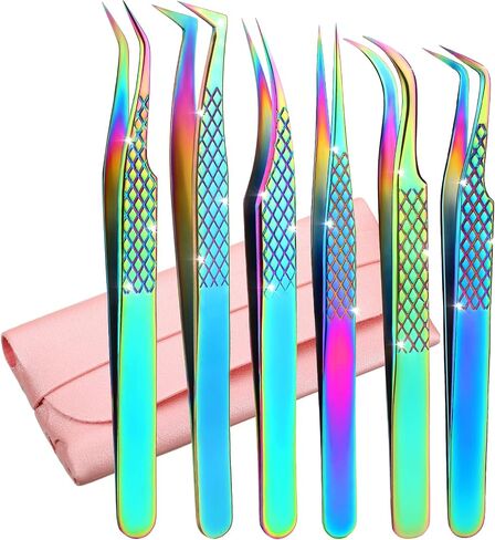 7 قطع من ملاقط الرموش لوصلات الرموش، ملاقط الرموش الدقيقة لوصلات الرموش الفردية من Lash Tech Cosmetology، مجموعات ملاقط لوصلات الرموش الكثيفة للمحترفين والمبتدئين in Kuwait