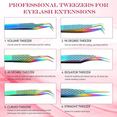 7 قطع من ملاقط الرموش لوصلات الرموش، ملاقط الرموش الدقيقة لوصلات الرموش الفردية من Lash Tech Cosmetology، مجموعات ملاقط لوصلات الرموش الكثيفة للمحترفين والمبتدئين in Kuwait