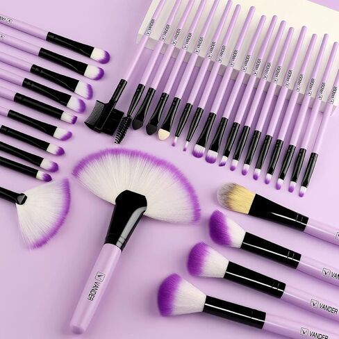 فرش المكياج، مجموعة فرش المكياج الاحترافية من VANDER مكونة من 32 قطعة، مجموعة فرش المكياج لمزج كريم الأساس ومستحضرات التجميل، أرجواني in Kuwait