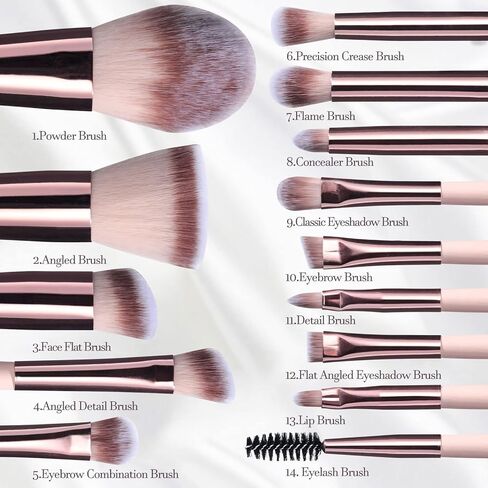 BS-MALL Travel Makeup Brush Set Foundation Powder Concealers Eye Shadows Makeup Set with LED light Mirror 14 Pcs Mini Makeup Brushes (APINK) in Kuwait