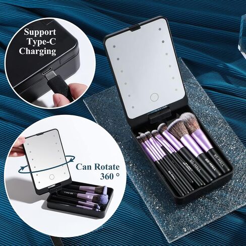 BS-MALL Travel Makeup Brush Set Foundation Powder Concealers Eye Shadows Makeup Set with LED light Mirror 14 Pcs Mini Makeup Brushes (APINK) in Saudi Arabia