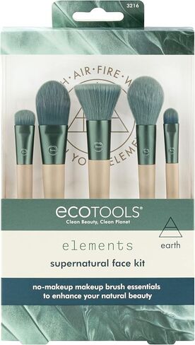 مجموعة فرش مكياج Start The Day بشكل جميل من EcoTools، لظلال العيون وكريم الأساس وأحمر الخدود وخافي العيوب، مع صينية تخزين، دبابيس فرشاة مكياج مناسبة للسفر، صديقة للبيئة، لم يتم الإساءة إلى الحيوانات لتصنيعها، مجموعة مكونة من 6 قطع in Kuwait