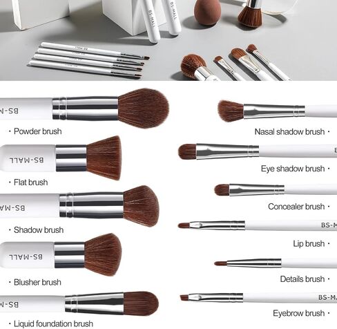 BS-MALL Makeup Brush Set 11Pcs Bamboo Synthetic Kabuki Brush Set Foundation Powder Blending Concealer Eye shadows Blush Cosmetics Brushes with Organizer Bag & Makeup Sponge in Saudi Arabia