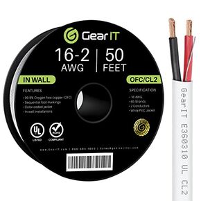 GEARit 16 Gauge Speaker Wire OFC 250 ft,OFC Speaker Wire 16 AWG UL CL2 Rated,16 AWG Copper Wire with Polarity Markings,Speaker Cable for in-Wall Home Theater,School,Church & Commercial Audio(White) in Saudi Arabia