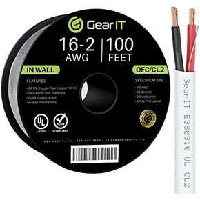 GEARit 16 Gauge Speaker Wire OFC 250 ft,OFC Speaker Wire 16 AWG UL CL2 Rated,16 AWG Copper Wire with Polarity Markings,Speaker Cable for in-Wall Home Theater,School,Church & Commercial Audio(White) in Saudi Arabia