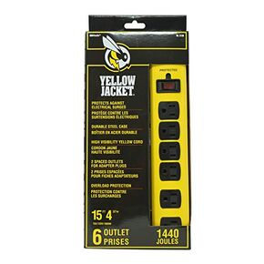 Yellow Jacket 5138N 5138 Strip, 15-Foot Cord, Jacket, 15' 1440J Metal, 6-Outlet Surge Protector, Yellow/Black, Ft (Pack of 4)