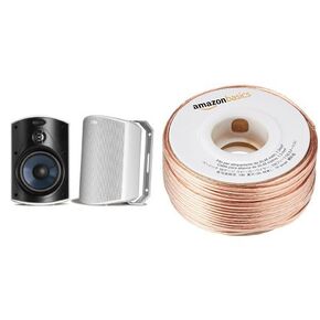 Polk Audio Atrium 4 Outdoor Speakers (Pair, Black) with Amazon Basics 16-Gauge Speaker Wire
