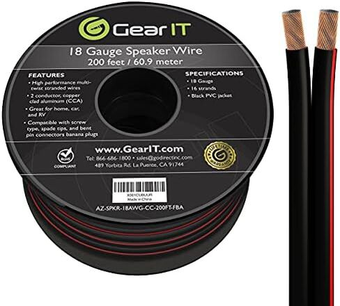 سلك مكبر صوت بقياس 18AWG، كابل سلك مكبر صوت بقياس 18 AWG من سلسلة GearIT Pro (100 قدم / 30.48 مترًا) استخدام رائع لمكبرات صوت المسرح المنزلي ومكبرات صوت السيارة، أسود in Kuwait