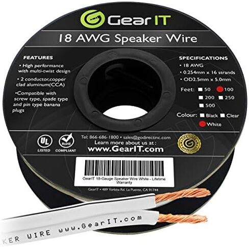 سلك مكبر صوت بقياس 18AWG، كابل سلك مكبر صوت بقياس 18 AWG من سلسلة GearIT Pro (100 قدم / 30.48 مترًا) استخدام رائع لمكبرات صوت المسرح المنزلي ومكبرات صوت السيارة، أسود in Kuwait
