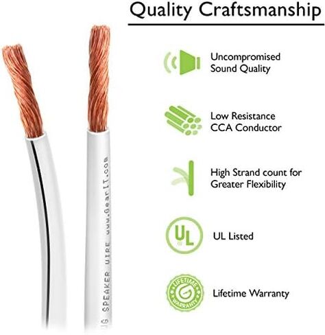 سلك مكبر صوت بقياس 18AWG، كابل سلك مكبر صوت بقياس 18 AWG من سلسلة GearIT Pro (100 قدم / 30.48 مترًا) استخدام رائع لمكبرات صوت المسرح المنزلي ومكبرات صوت السيارة، أسود in Kuwait
