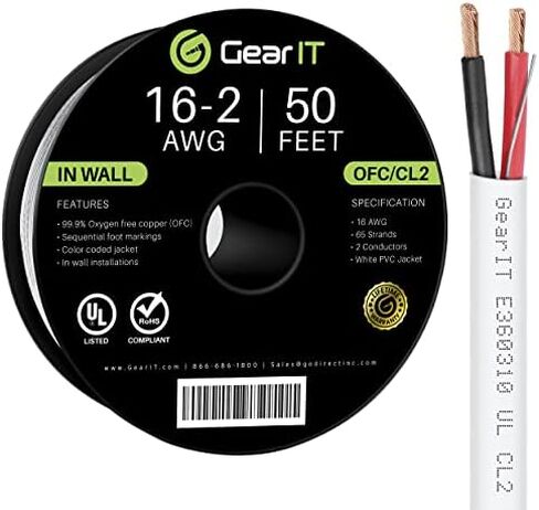 GEARit 16 Gauge Speaker Wire OFC 250 ft,OFC Speaker Wire 16 AWG UL CL2 Rated,16 AWG Copper Wire with Polarity Markings,Speaker Cable for in-Wall Home Theater,School,Church & Commercial Audio(White) in Kuwait