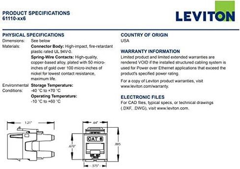 Leviton 61110-BE6 Extreme 6+ QuickPort Connector, CAT 6, Black, 25-Pack & 49255-H48 QuickPort Flat Panel, 48-Port, 2RU, Cable Management Bar Included, Black in Saudi Arabia