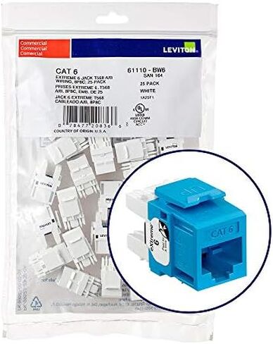 Leviton 61110-BE6 Extreme 6+ QuickPort Connector, CAT 6, Black, 25-Pack & 49255-H48 QuickPort Flat Panel, 48-Port, 2RU, Cable Management Bar Included, Black in Saudi Arabia