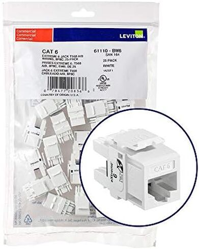 Leviton 61110-BE6 Extreme 6+ QuickPort Connector, CAT 6, Black, 25-Pack & 49255-H48 QuickPort Flat Panel, 48-Port, 2RU, Cable Management Bar Included, Black in Saudi Arabia