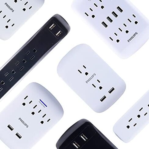 Philips Accessories Philips 6-Outlet Extender Surge Protector, 900 Joules, 3-Prong, Space Saving Design, Protection Indicator LED Light, 1 Pack, Black, SPP3461BC/37 in Kuwait