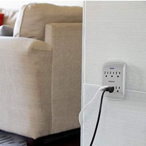 Philips Accessories Philips 6-Outlet Extender Surge Protector, 900 Joules, 3-Prong, Space Saving Design, Protection Indicator LED Light, 1 Pack, Black, SPP3461BC/37 in Kuwait