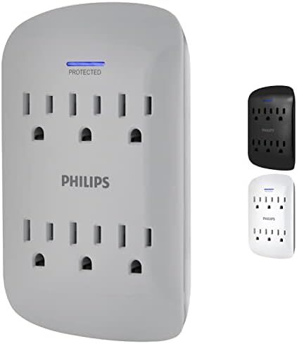 Philips Accessories Philips 6-Outlet Extender Surge Protector, 900 Joules, 3-Prong, Space Saving Design, Protection Indicator LED Light, 1 Pack, Black, SPP3461BC/37 in Kuwait