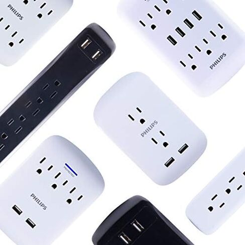 Philips Outlet Extender with 2-USB Port, Charging Station, Grounded Power Adapter, 3-Prong, 2.1 AMP/10 Watt, ETL Listed, White, SPP1201WA/37 in Kuwait