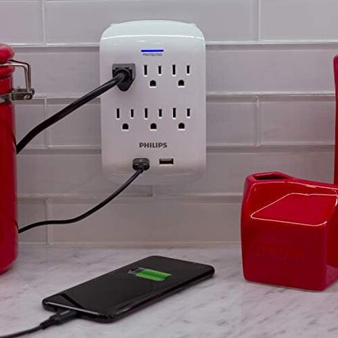 Philips Outlet Extender with 2-USB Port, Charging Station, Grounded Power Adapter, 3-Prong, 2.1 AMP/10 Watt, ETL Listed, White, SPP1201WA/37 in Kuwait
