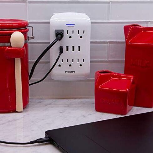 Philips Outlet Extender with 2-USB Port, Charging Station, Grounded Power Adapter, 3-Prong, 2.1 AMP/10 Watt, ETL Listed, White, SPP1201WA/37 in Kuwait