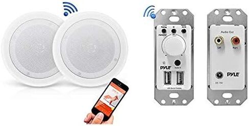 Pyle PDICBT852RD 8 Inch 250 Watt Bluetooth In Ceiling Wall 2 Way Flush Mount Home Indoor Stereo Speakers System Pair, White in Saudi Arabia