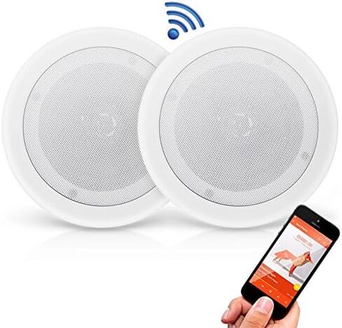 Pyle PDICBT852RD 8 Inch 250 Watt Bluetooth In Ceiling Wall 2 Way Flush Mount Home Indoor Stereo Speakers System Pair, White in Saudi Arabia
