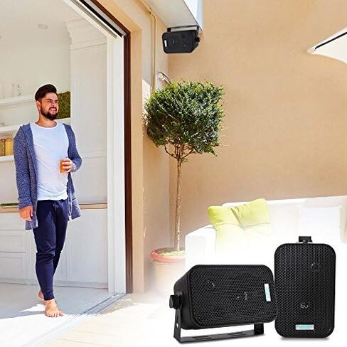 Pyle Home Dual Waterproof Outdoor Speaker System - 5.25 Inch Pair of Weatherproof Wall/Ceiling Mounted Speakers w/Heavy Duty Grill, Universal Mount - for Use in The Pool, Patio, Indoor PDWR40B (Black) in Saudi Arabia