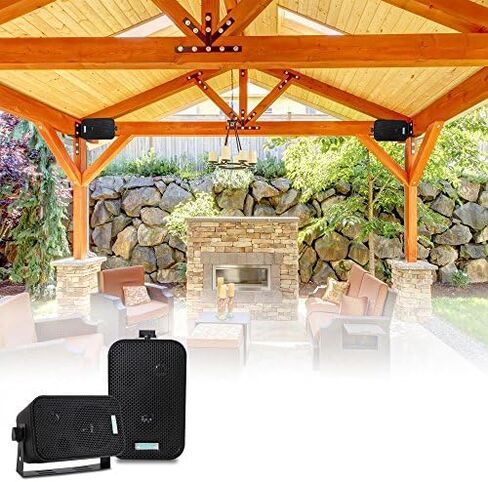 Pyle Home Dual Waterproof Outdoor Speaker System - 5.25 Inch Pair of Weatherproof Wall/Ceiling Mounted Speakers w/Heavy Duty Grill, Universal Mount - for Use in The Pool, Patio, Indoor PDWR40B (Black) in Saudi Arabia