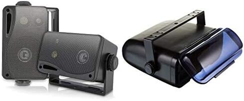 Pyle 3-way Mini Box Speaker System - 3.5 Inch 200 Watt Waterproof Marine Grade Mount Speakers - in a Heavy Duty ABS Enclosure Grill - Home, Boat, Poolside, Patio Indoor Outdoor Use (Black) and Amazon Basics 16-Gauge Speaker Wire Cable, 100 Feet, Bronze in Kuwait