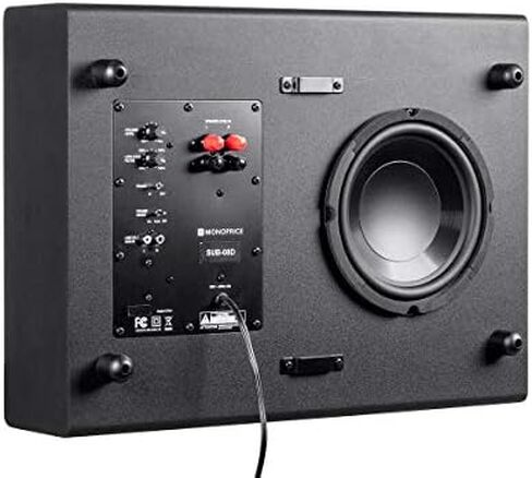 Monoprice SSW-8 Slim Powered Subwoofer - 8 Inch Woofer, 100 Watt, Low Profile, Powerful Amp, Low Pass, RCA and Speaker Level Terminal Inputs, Black in Kuwait