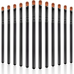 12 Pieces Small Concealer Brush Bulk Flat Lip Concealer Brush Under Eye Synthetic Fiber Makeup Eyebrow Foundation Brush for Concealing Blending Setting Buffing Makeup (Black)