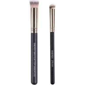 ENERGY Kabuki Brushes Set - Mini Flat Top Kabuki Brush and Slant Concealer Brush Under Eye for Eyebrows Eyeshadow Brushes for Liquid Cream Powder Blending,Stippling,Highlighter and Nose Contour