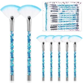 12 Pcs Fan Brushes for Facial Mask Brushes with Glitter Quicksand Handle Cosmetic Facial Fan Brushes Soft Facial Mask Brush Applicator Facial Peel Applicator Face Mask Tools with Pouch (Blue)