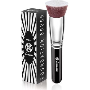 LAMORA Foundation Brush for Liquid Makeup - Kabuki Face Brush for Cream, Powder, Blush, and Concealer - Flat Top Blending, Buffing, Stippling Brush