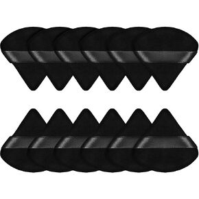 Maitys 12 Pieces Powder Puff Triangle Face Makeup Cosmetic for Loose Powder Soft Body Washable Reusable Foundation Sponge Mineral Wet Dry Makeup Tool(Black, Small)
